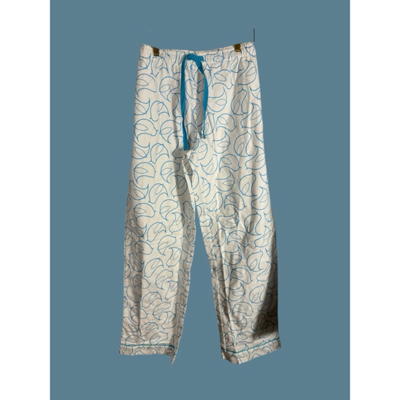 XL Noble Mount White & Blue Bird Print 100 % Cotton Pajama Pants Sleep PJ Set - Picture 5 of 9